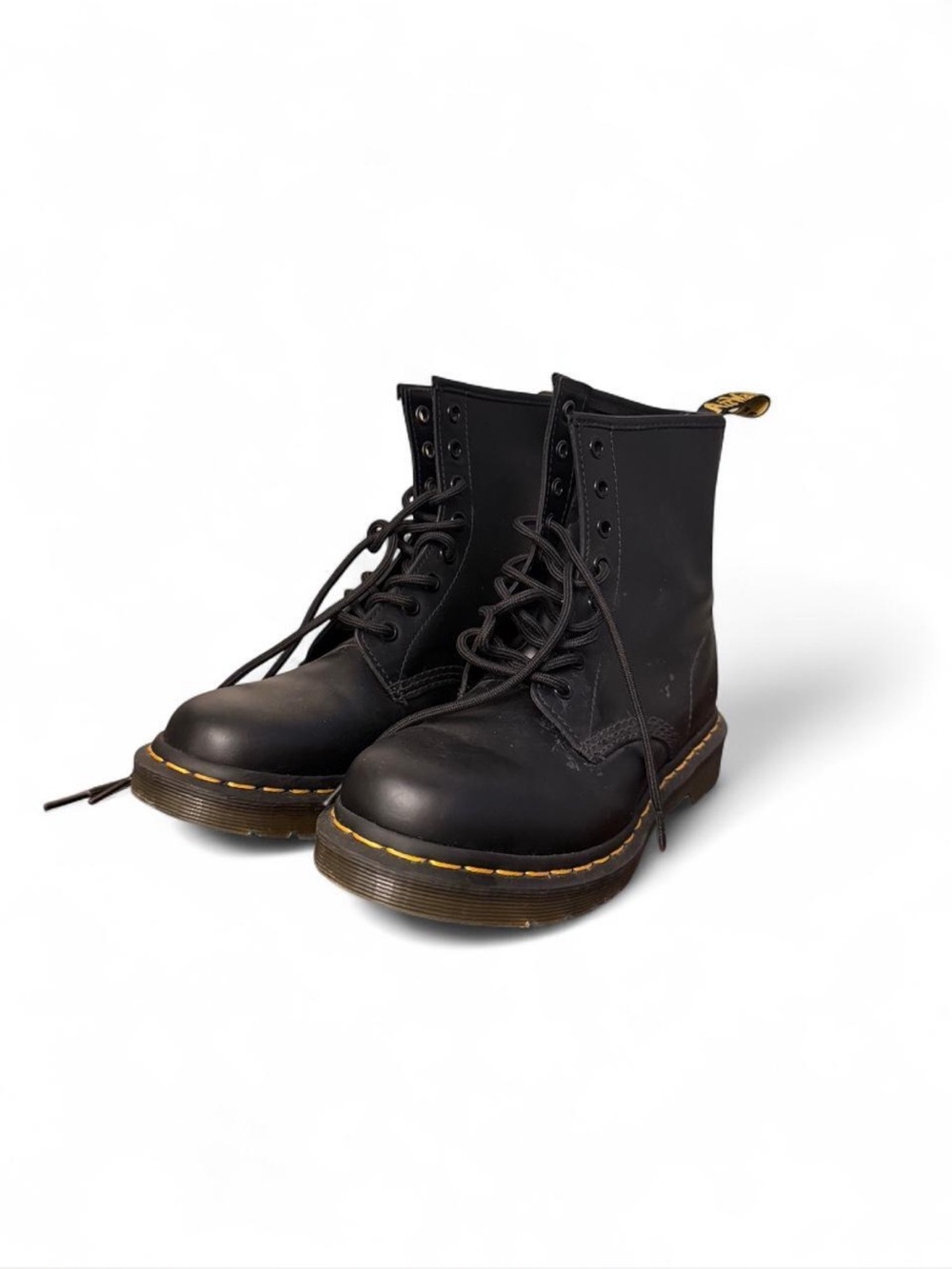 Dr. Martens Black Lace-Up Boots with Yellow Stitching